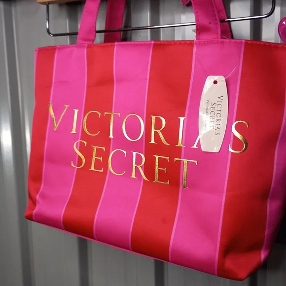 Victoria's Secret Vibrant Pink and Gold Striped Tote - Picture 2 of 7